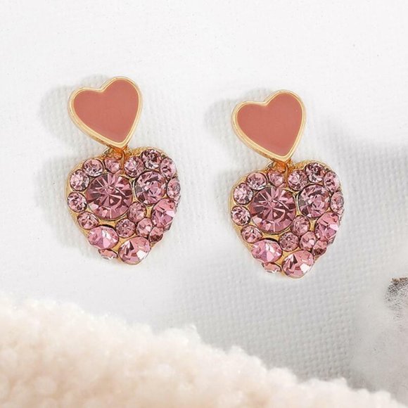 Pink Crystal Betsey Johnson Heart Earrings - Picture 3 of 3